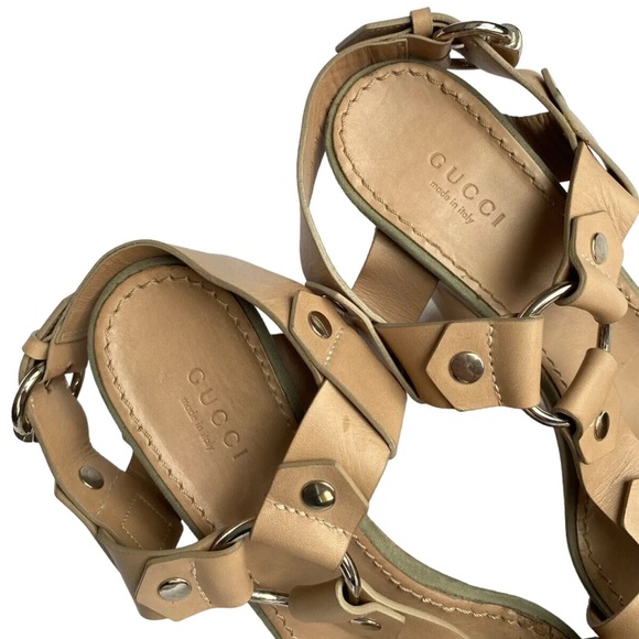 GUCCI Tan Calf Leather Ankle Strap Open Toe Platform Sandals, Size 40 - Picture 3 of 11